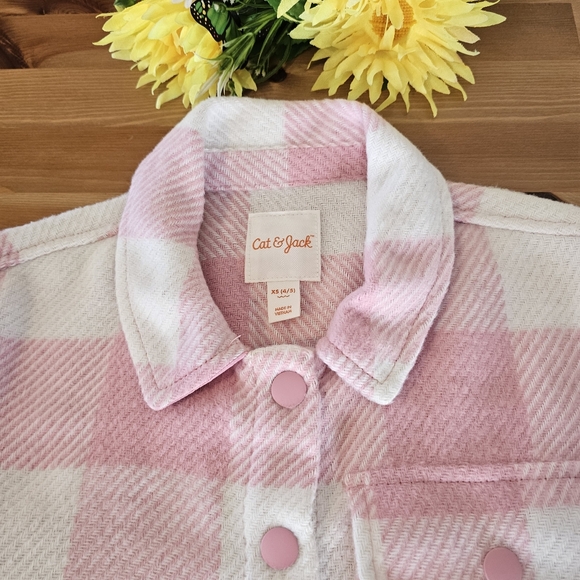 Cat & Jack - Girls' Plaid Button-Front Long Sleeve Shacket - Dusty Pink Plaid - Picture 8 of 14